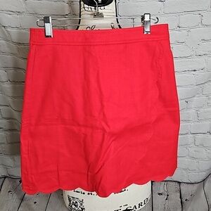 J. Crew Factory Red Faux Wrap Scallop Edge Cotton Pencil Skirt Size 0 NWT